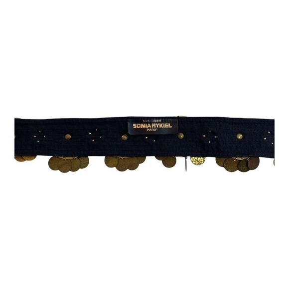 Sonia Rykiel Vintage Black Sash Gold Tone Brass Medallion Coins Studs Belt main image 9